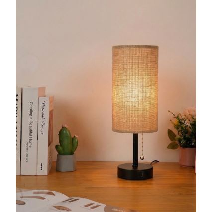 Brilagi - Stolní lampa s USB portem TABLON 1xE27/25W/230V černá/béžová