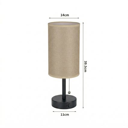 Brilagi - Stolní lampa s USB portem TABLON 1xE27/25W/230V černá/béžová