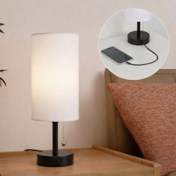 Brilagi - Stolní lampa s USB portem TABLON 1xE27/25W/230V černá/bílá