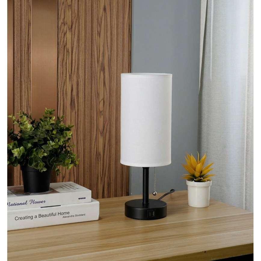 Brilagi - Stolní lampa s USB portem TABLON 1xE27/25W/230V černá/bílá