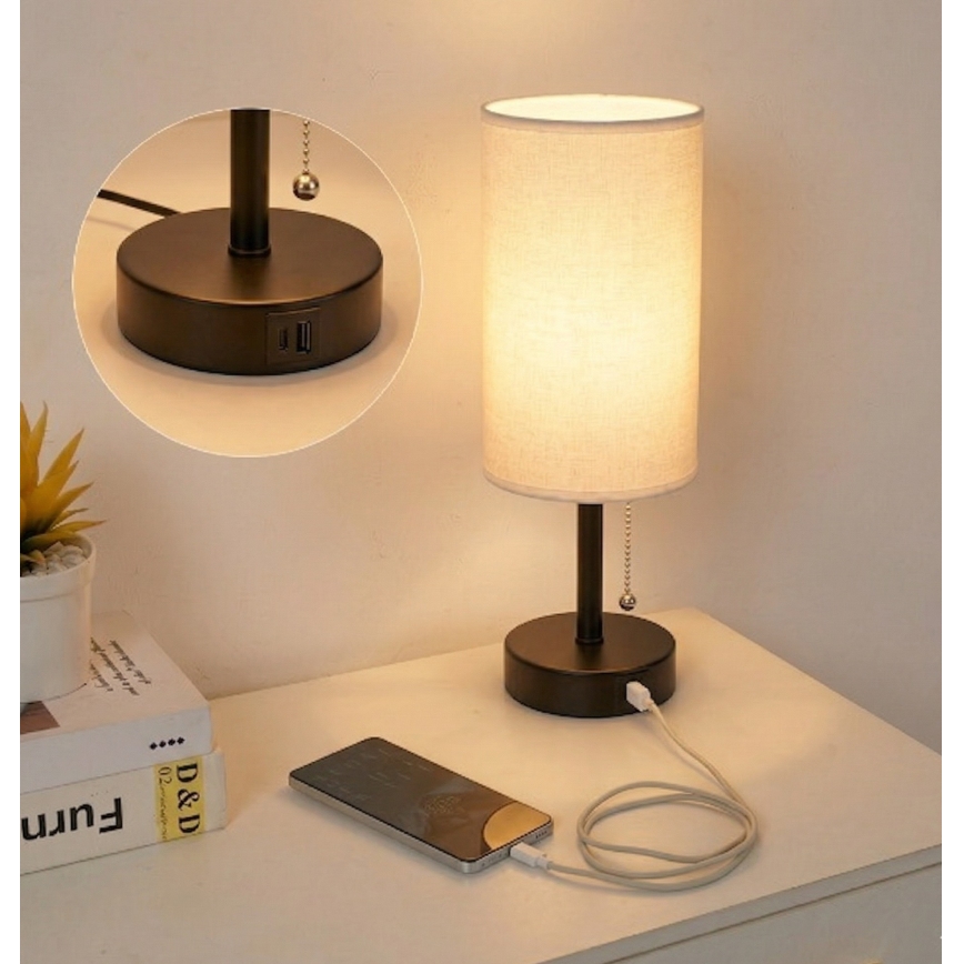 Brilagi - Stolní lampa s USB portem TABLON 1xE27/25W/230V černá/bílá