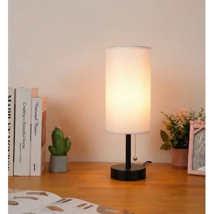Brilagi - Stolní lampa s USB portem TABLON 1xE27/25W/230V černá/bílá