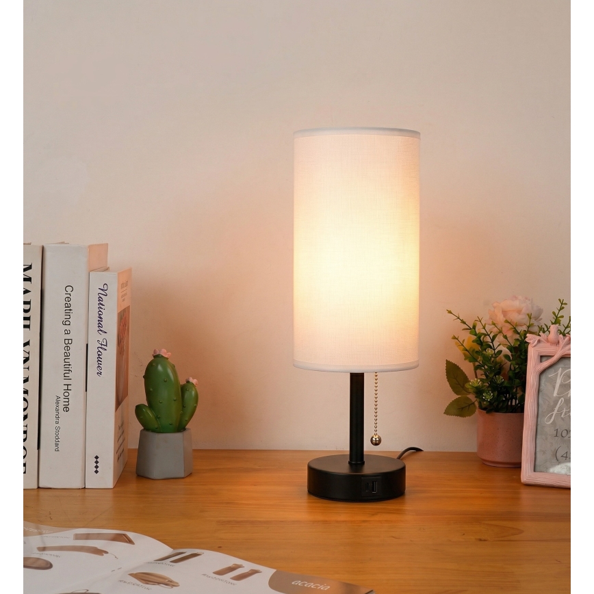 Brilagi - Stolní lampa s USB portem TABLON 1xE27/25W/230V černá/bílá