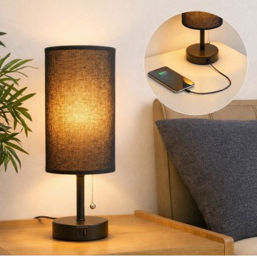 Brilagi - Stolní lampa s USB portem TABLON 1xE27/25W/230V černá