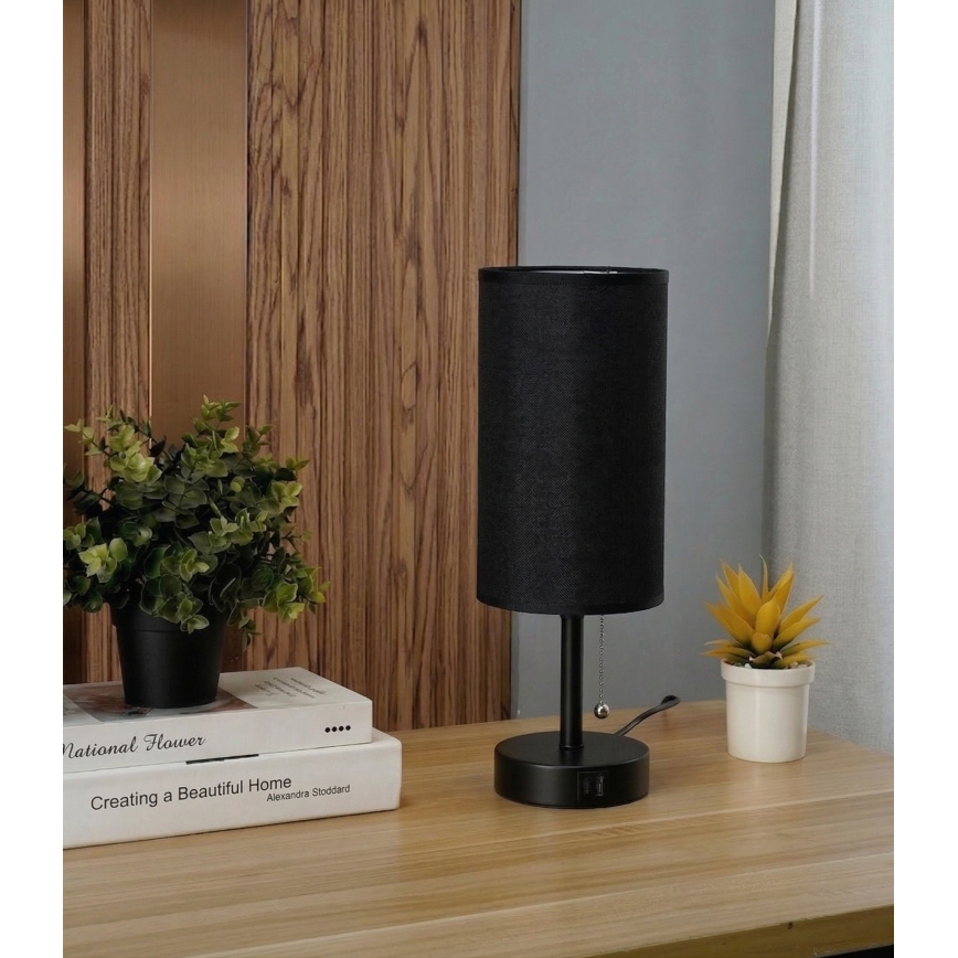 Brilagi - Stolní lampa s USB portem TABLON 1xE27/25W/230V černá
