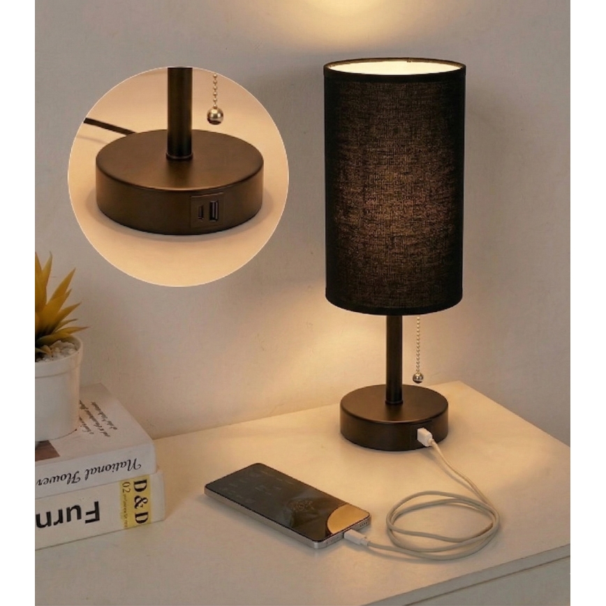 Brilagi - Stolní lampa s USB portem TABLON 1xE27/25W/230V černá