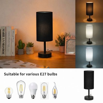 Brilagi - Stolní lampa s USB portem TABLON 1xE27/25W/230V černá