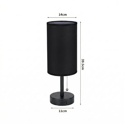 Brilagi - Stolní lampa s USB portem TABLON 1xE27/25W/230V černá