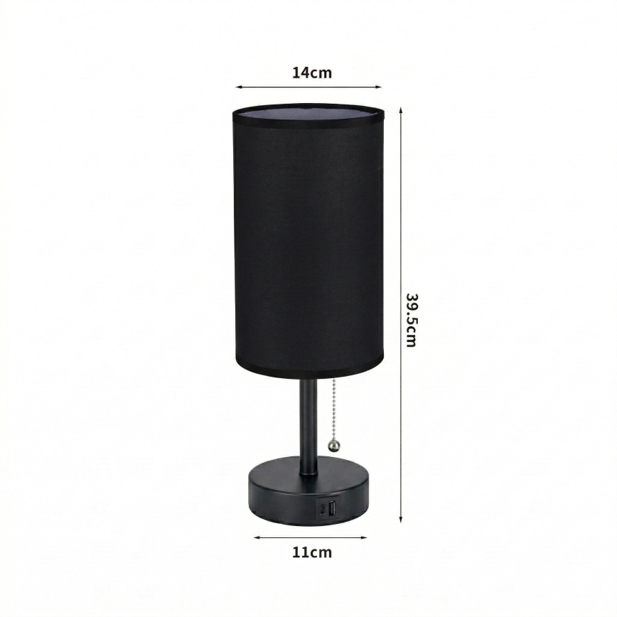 Brilagi - Stolní lampa s USB portem TABLON 1xE27/25W/230V černá