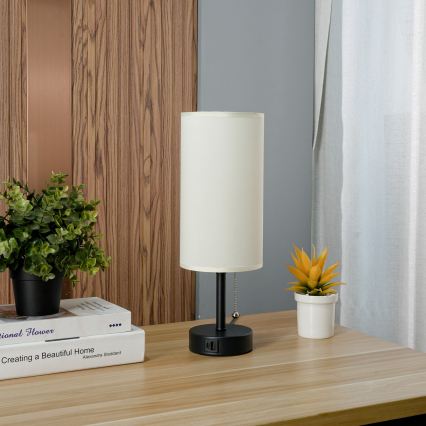 Brilagi - Stolní lampa s USB portem TABLON 1xE27/25W/230V černá/krémová