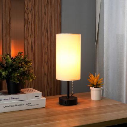 Brilagi - Stolní lampa s USB portem TABLON 1xE27/25W/230V černá/krémová