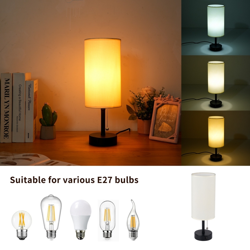 Brilagi - Stolní lampa s USB portem TABLON 1xE27/25W/230V černá/krémová