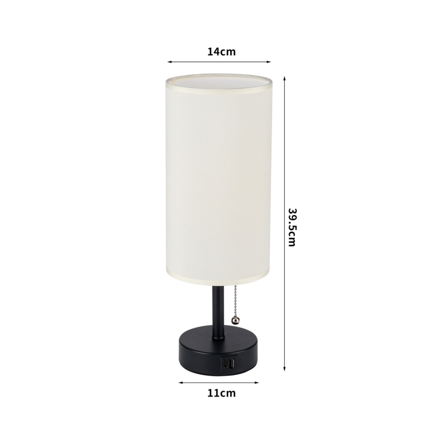 Brilagi - Stolní lampa s USB portem TABLON 1xE27/25W/230V černá/krémová