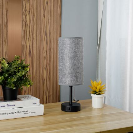 Brilagi - Stolní lampa s USB portem TABLON 1xE27/25W/230V černá/šedá