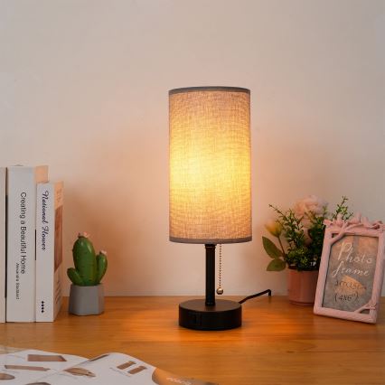 Brilagi - Stolní lampa s USB portem TABLON 1xE27/25W/230V černá/šedá