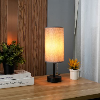 Brilagi - Stolní lampa s USB portem TABLON 1xE27/25W/230V černá/šedá