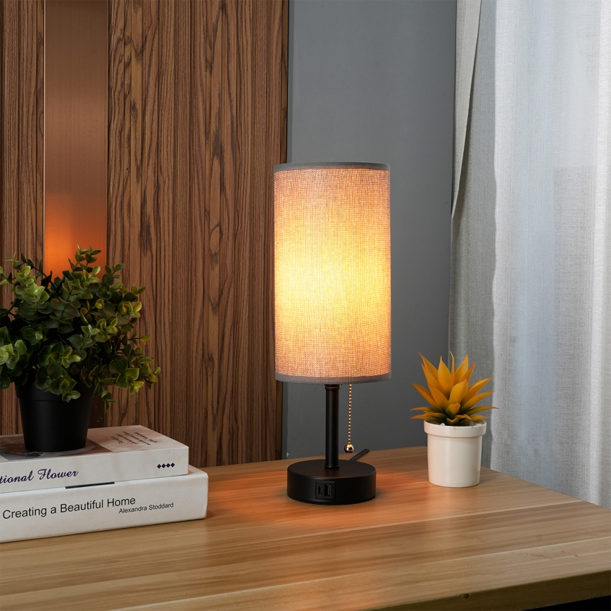 Brilagi - Stolní lampa s USB portem TABLON 1xE27/25W/230V černá/šedá
