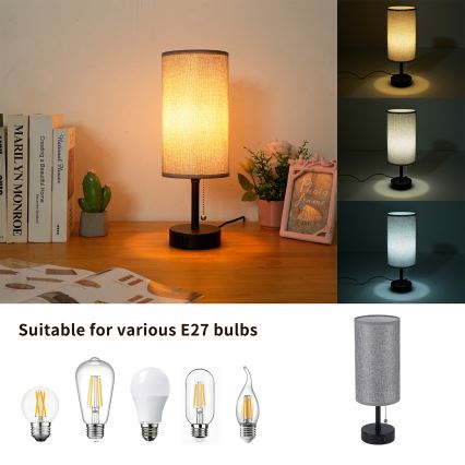 Brilagi - Stolní lampa s USB portem TABLON 1xE27/25W/230V černá/šedá