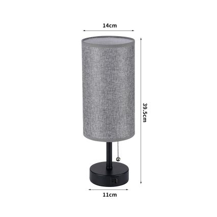 Brilagi - Stolní lampa s USB portem TABLON 1xE27/25W/230V černá/šedá