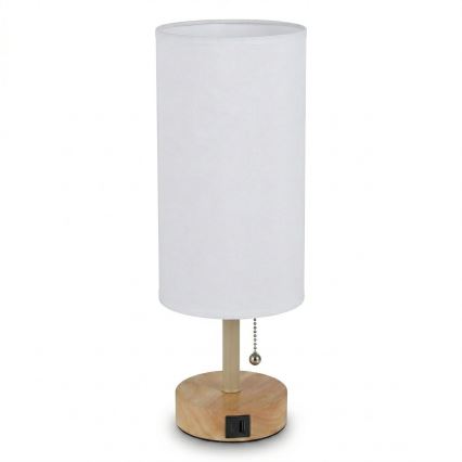 Brilagi - Stolní lampa s USB portem TABLON 1xE27/25W/230V dub/béžová/bílá