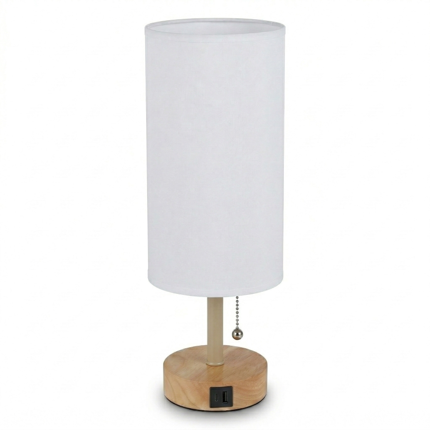 Brilagi - Stolní lampa s USB portem TABLON 1xE27/25W/230V dub/béžová/bílá