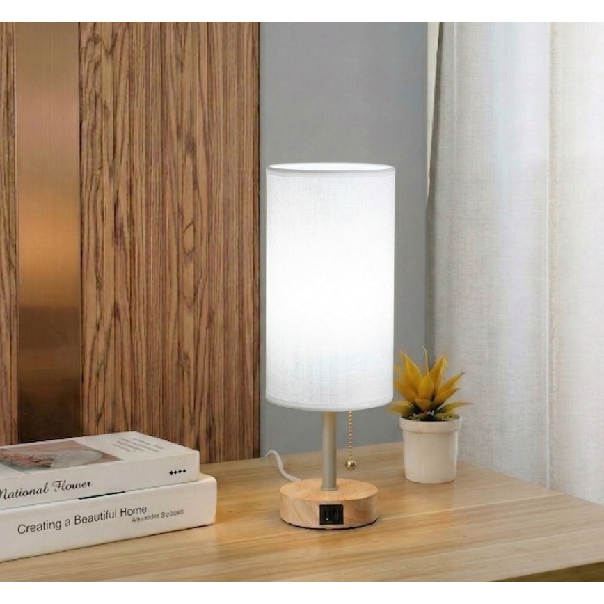 Brilagi - Stolní lampa s USB portem TABLON 1xE27/25W/230V dub/béžová/bílá