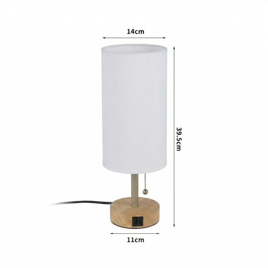 Brilagi - Stolní lampa s USB portem TABLON 1xE27/25W/230V dub/béžová/bílá