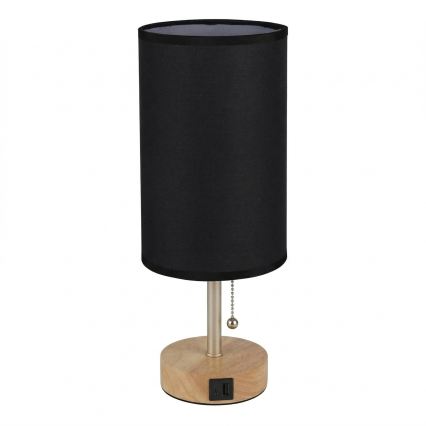 Brilagi - Stolní lampa s USB portem TABLON 1xE27/25W/230V dub/béžová/černá