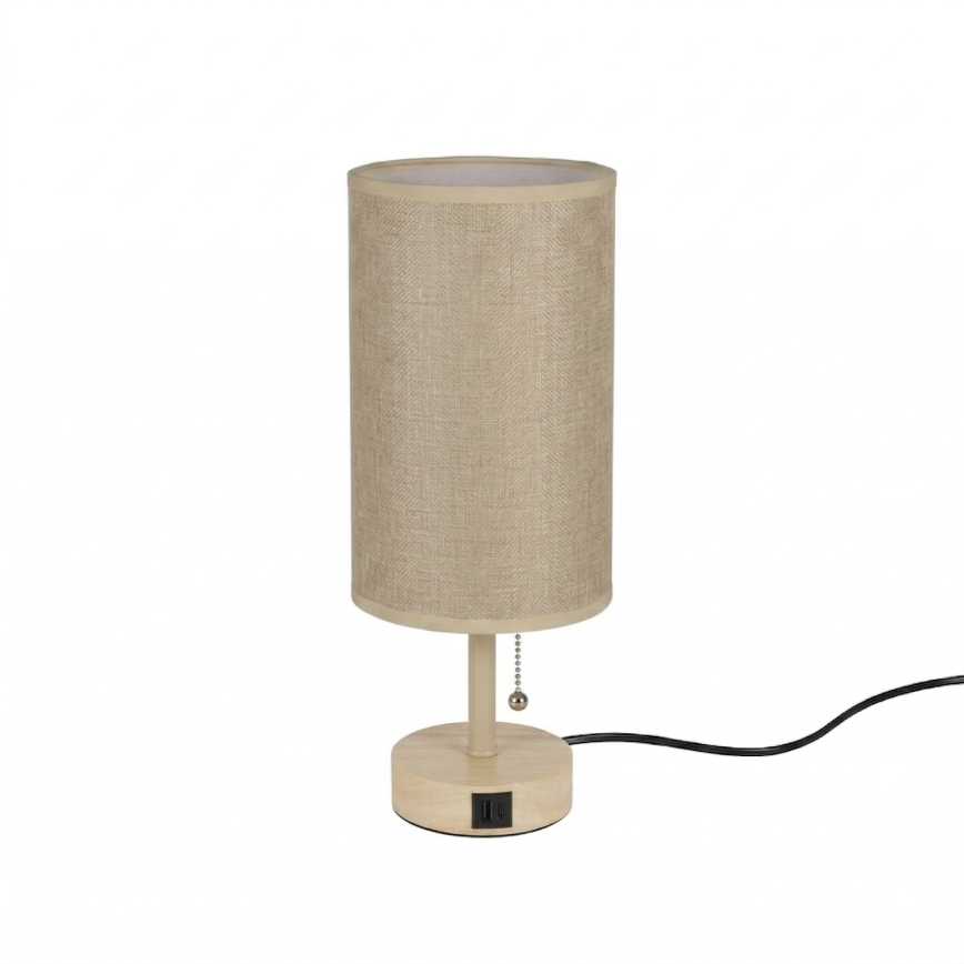 Brilagi - Stolní lampa s USB portem TABLON 1xE27/25W/230V dub/béžová