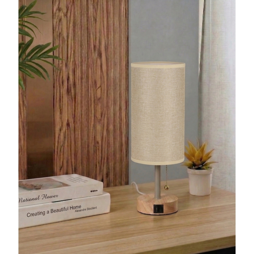 Brilagi - Stolní lampa s USB portem TABLON 1xE27/25W/230V dub/béžová
