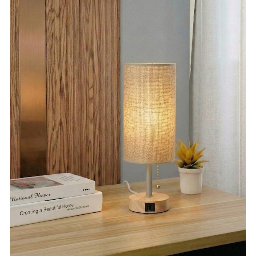 Brilagi - Stolní lampa s USB portem TABLON 1xE27/25W/230V dub/béžová
