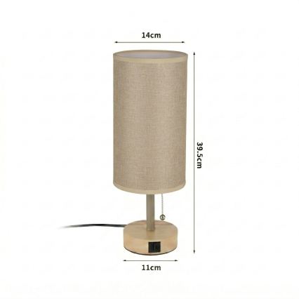 Brilagi - Stolní lampa s USB portem TABLON 1xE27/25W/230V dub/béžová