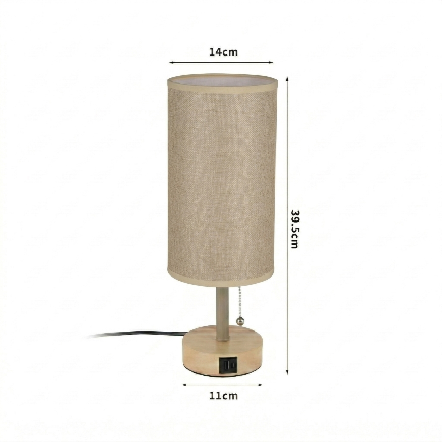 Brilagi - Stolní lampa s USB portem TABLON 1xE27/25W/230V dub/béžová