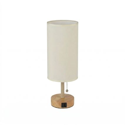 Brilagi - Stolní lampa s USB portem TABLON 1xE27/25W/230V dub/béžová/krémová