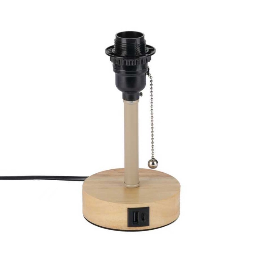 Brilagi - Stolní lampa s USB portem TABLON 1xE27/25W/230V dub/béžová/krémová