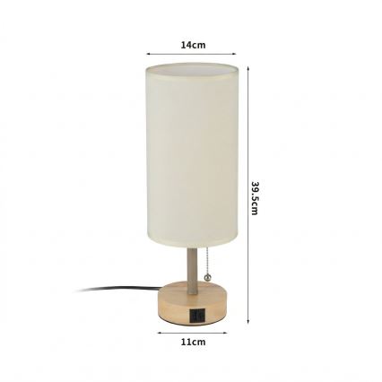 Brilagi - Stolní lampa s USB portem TABLON 1xE27/25W/230V dub/béžová/krémová