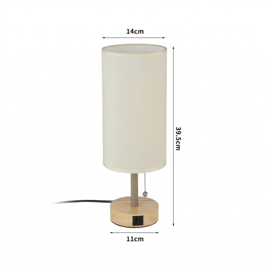 Brilagi - Stolní lampa s USB portem TABLON 1xE27/25W/230V dub/béžová/krémová