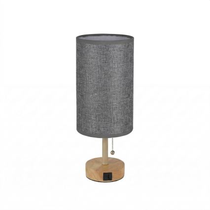 Brilagi - Stolní lampa s USB portem TABLON 1xE27/25W/230V dub/béžová/šedá