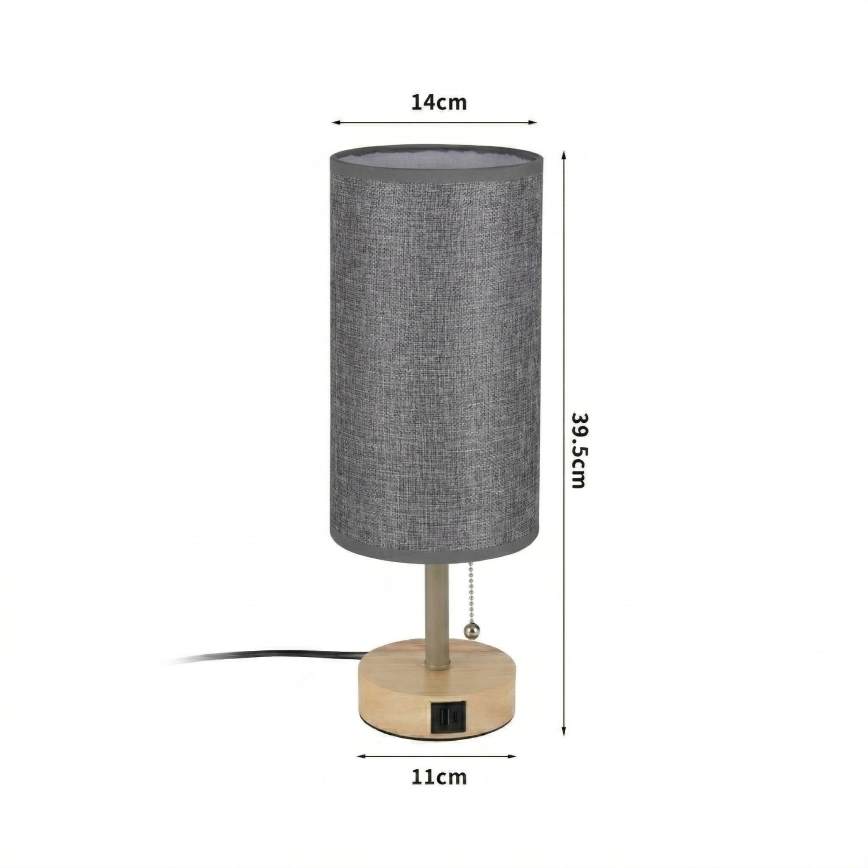 Brilagi - Stolní lampa s USB portem TABLON 1xE27/25W/230V dub/béžová/šedá