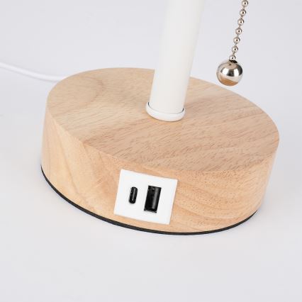 Brilagi - Stolní lampa s USB portem TABLON 1xE27/25W/230V dub/bílá/béžová