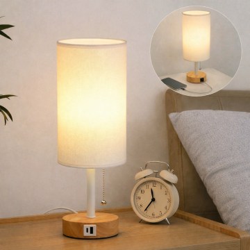 Brilagi - Stolní lampa s USB portem TABLON 1xE27/25W/230V dub/bílá