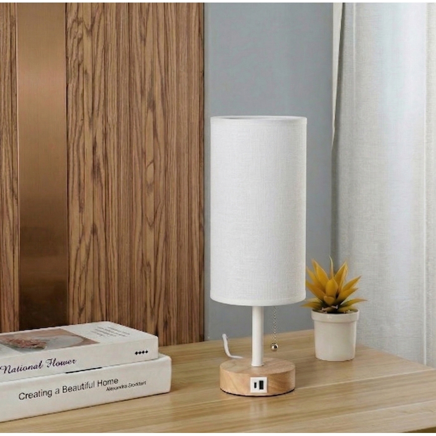 Brilagi - Stolní lampa s USB portem TABLON 1xE27/25W/230V dub/bílá