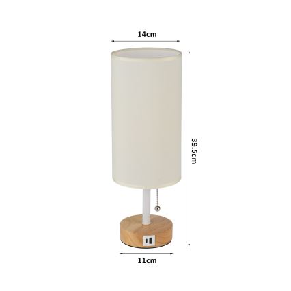 Brilagi - Stolní lampa s USB portem TABLON 1xE27/25W/230V dub/bílá/krémová