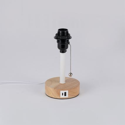Brilagi - Stolní lampa s USB portem TABLON 1xE27/25W/230V dub/bílá/šedá