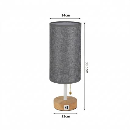 Brilagi - Stolní lampa s USB portem TABLON 1xE27/25W/230V dub/bílá/šedá