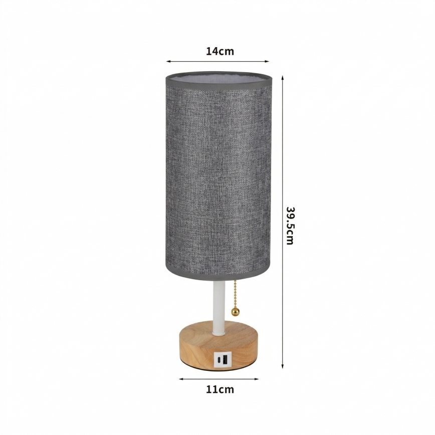 Brilagi - Stolní lampa s USB portem TABLON 1xE27/25W/230V dub/bílá/šedá