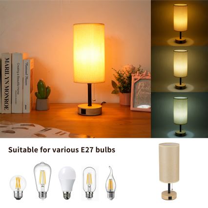 Brilagi - Stolní lampa s USB portem TABLON 1xE27/25W/230V dub/černá/béžová