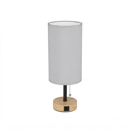 Brilagi - Stolní lampa s USB portem TABLON 1xE27/25W/230V dub/černá/bílá