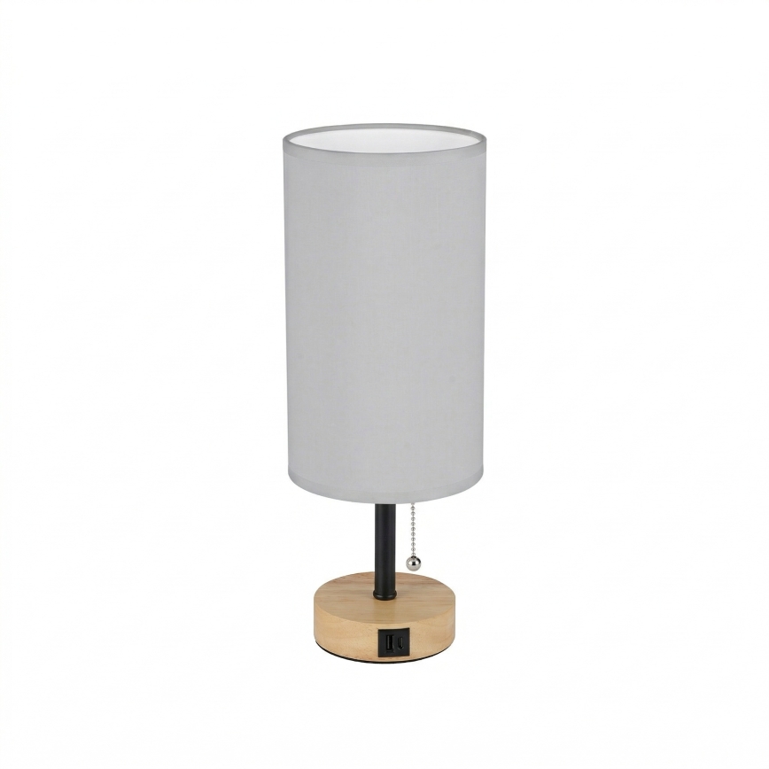 Brilagi - Stolní lampa s USB portem TABLON 1xE27/25W/230V dub/černá/bílá