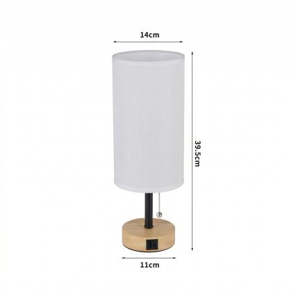 Brilagi - Stolní lampa s USB portem TABLON 1xE27/25W/230V dub/černá/bílá